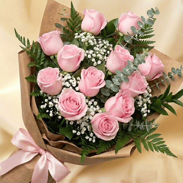 Ramillete coreano rosas rosadas x 12