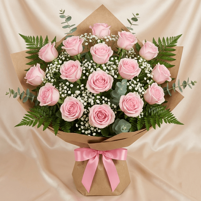 Ramillete coreano rosas rosadas x 18