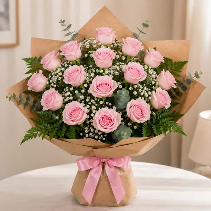 Ramillete coreano rosas rosadas x 18