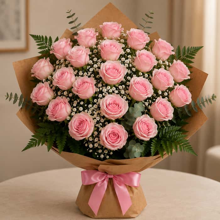 Ramillete coreano rosas rosadas x 24
