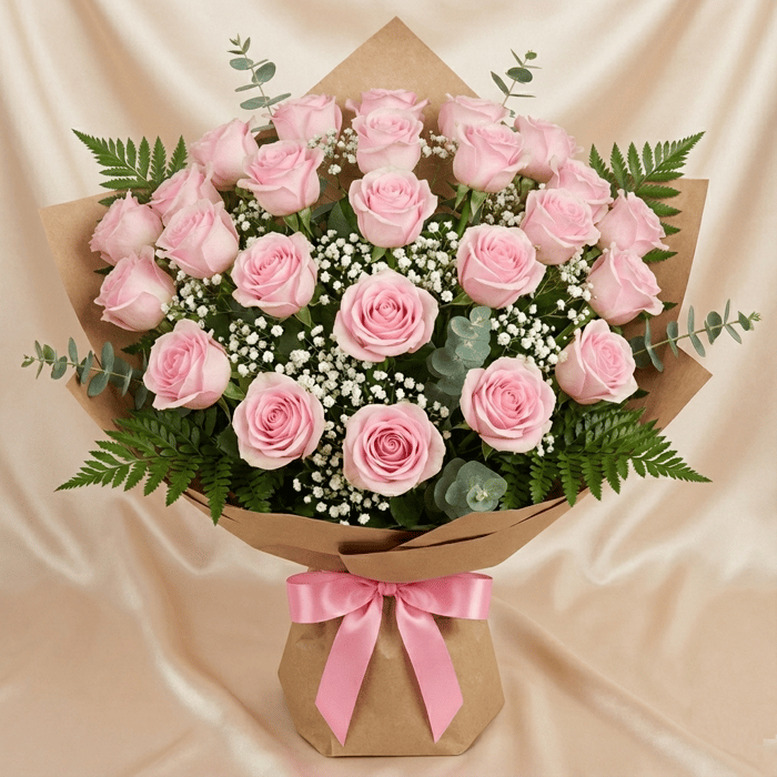 Ramillete coreano rosas rosadas x 24