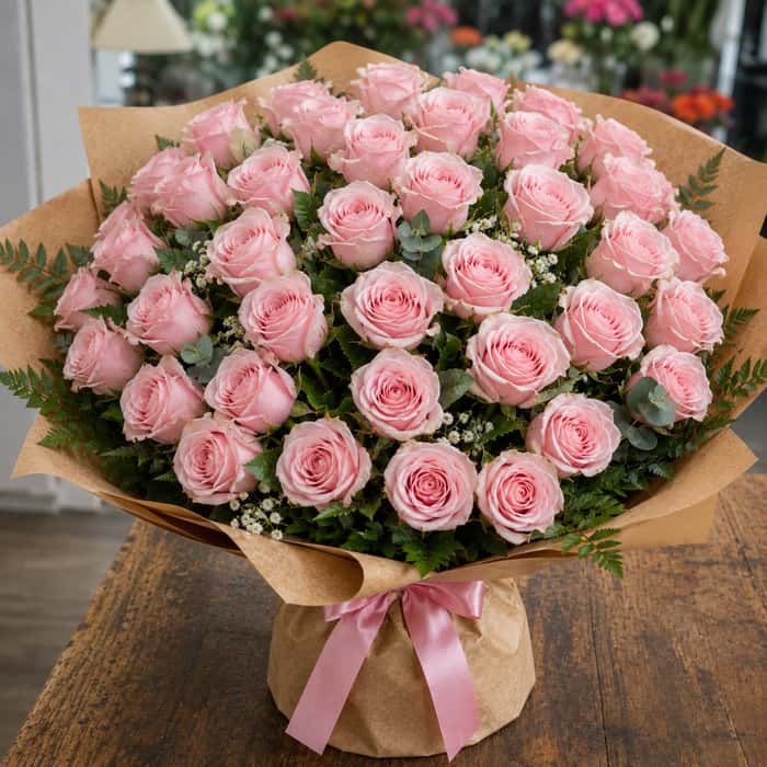 Ramillete coreano rosas rosadas x 36