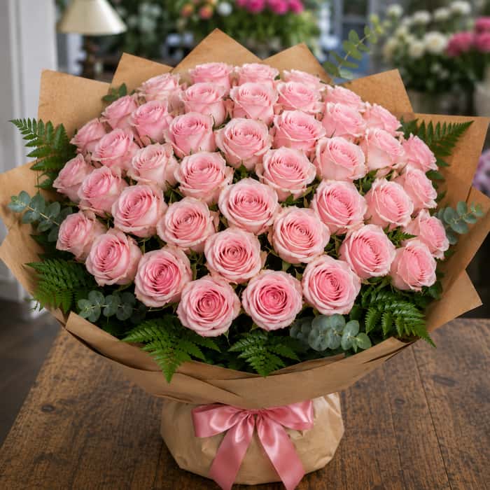 Ramillete coreano rosas rosadas x 50