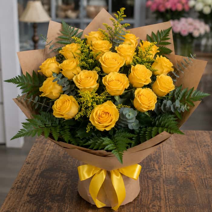 Ramillete coreano rosas amarillas x 18
