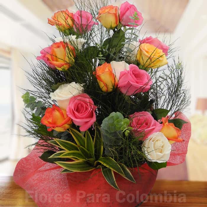 Arreglo Floral una cara rosas varios colores x 24