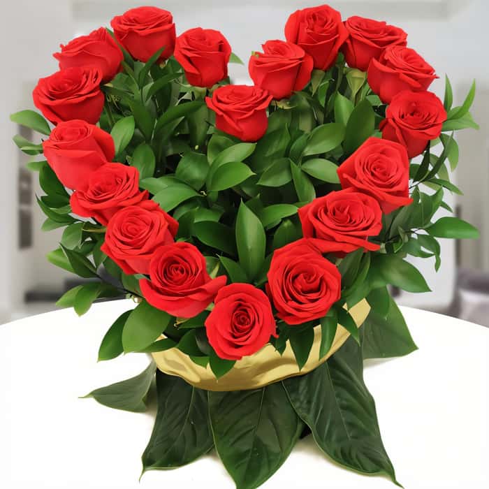 corazón rosas rojas x 18