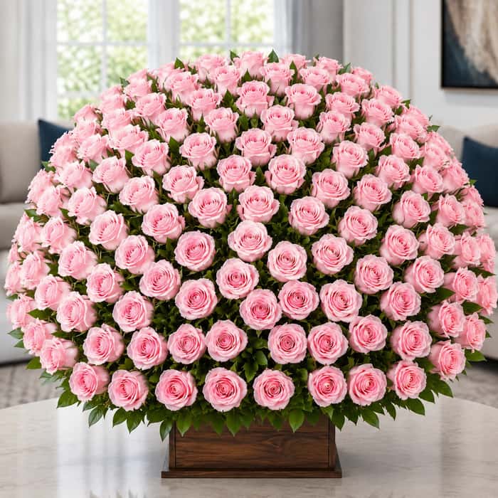 Arreglo Floral una cara rosas rosadas x 100