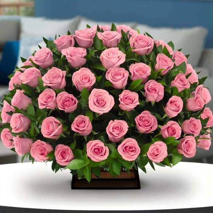 Arreglo Floral una cara rosas rosadas x 48