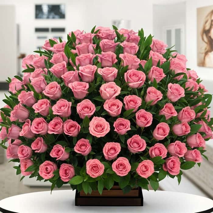 Arreglo Floral una cara rosas rosadas x 86