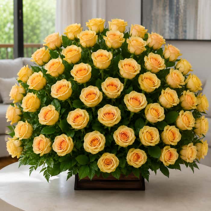 Arreglo Floral una cara rosas amarillas x 48