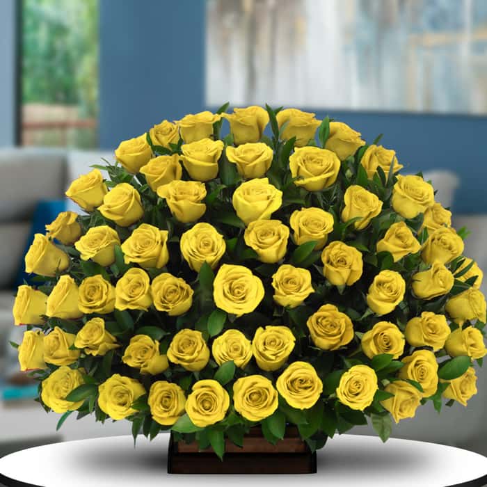 Arreglo Floral una cara rosas amarillas x 60