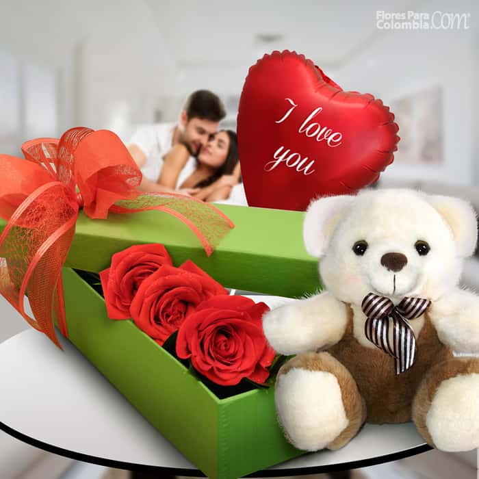 caja rosas rojas x 3