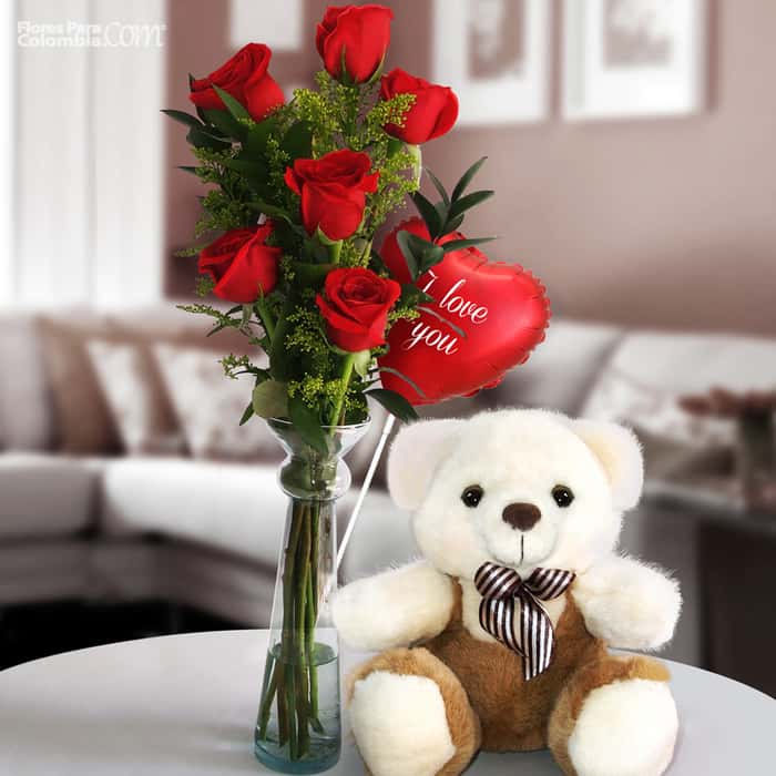 Arreglo Floral una cara rosas rojas x 6