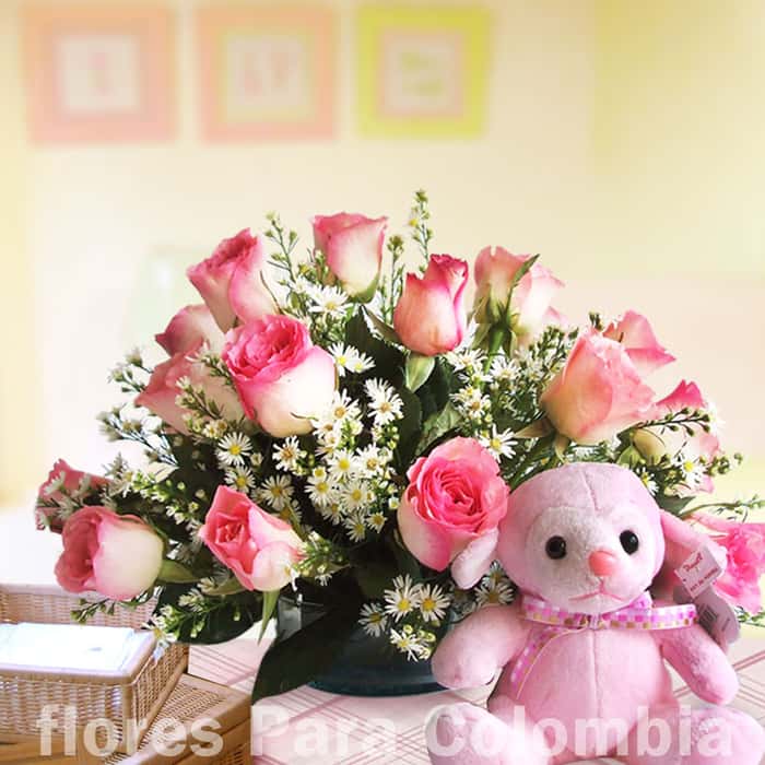 Arreglo Floral una cara rosas rosadas x 12