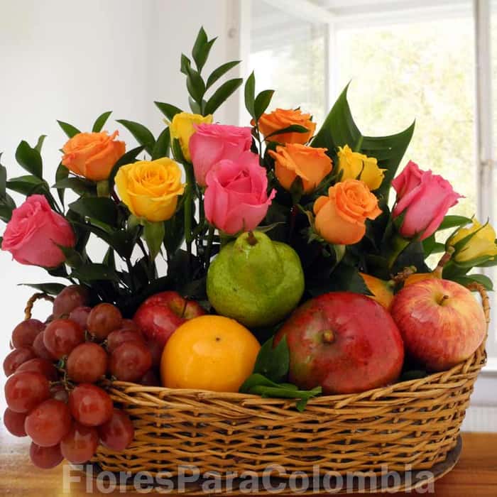 frutero rosas varios colores x 12 y frutas