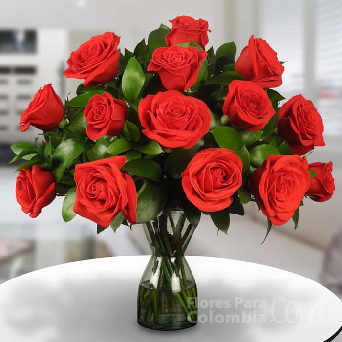 Arreglo Floral una cara rosas rojas x 14