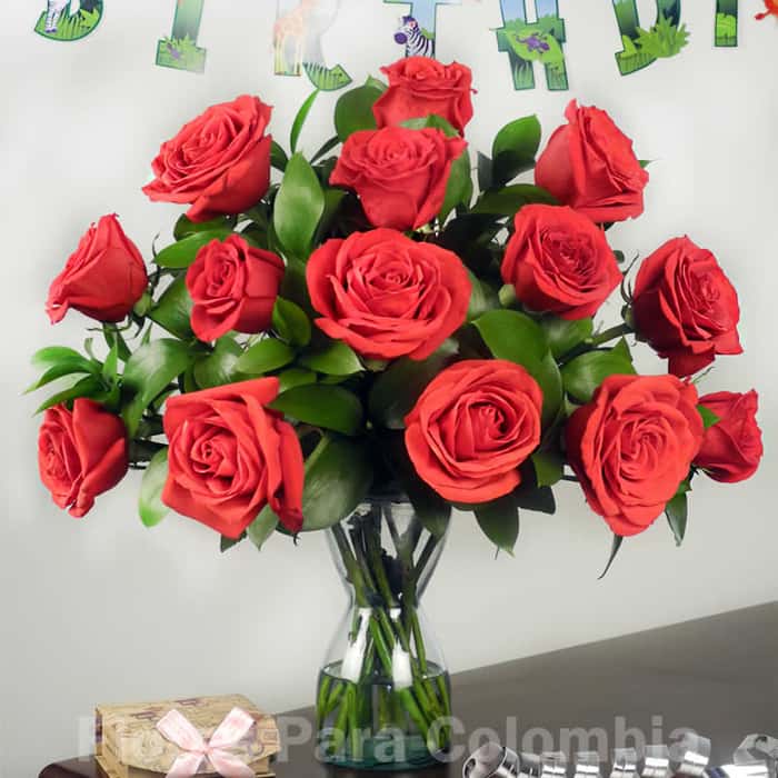 Arreglo Floral una cara rosas rojas x 14