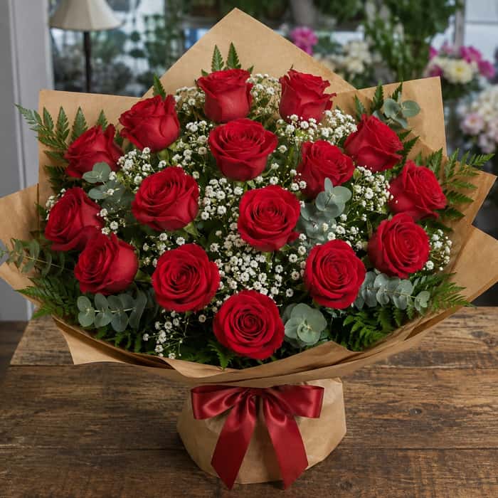 Ramillete coreano rosas rojas x 18