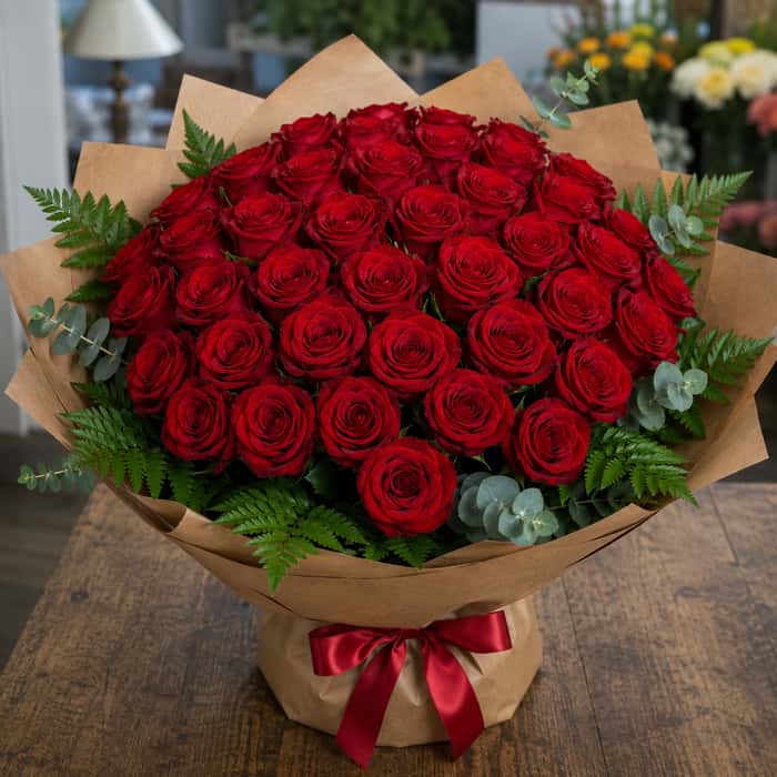 Ramillete coreano rosas rojas x 50