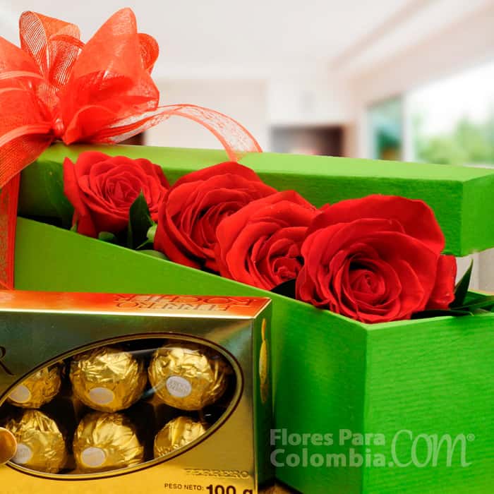 caja rosas rojas x 4