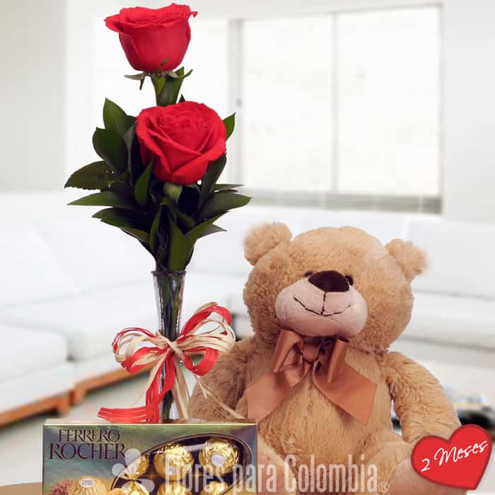 Arreglo Floral una cara rosas rojas x 2