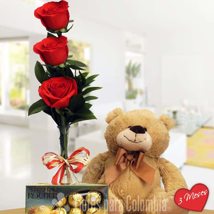 Arreglo Floral una cara rosas rojas x 3