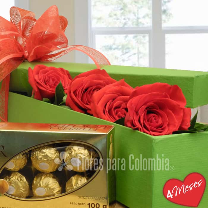 caja rosas rojas x 4