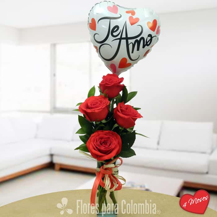 Arreglo Floral una cara rosas rojas x 4