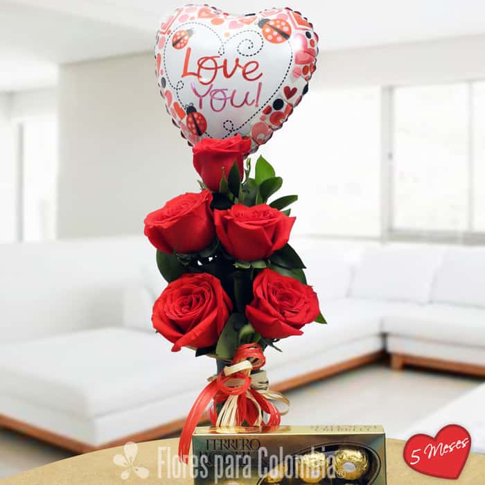 Arreglo Floral una cara rosas rojas x 5