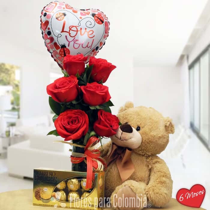 Arreglo Floral una cara rosas rojas x 6