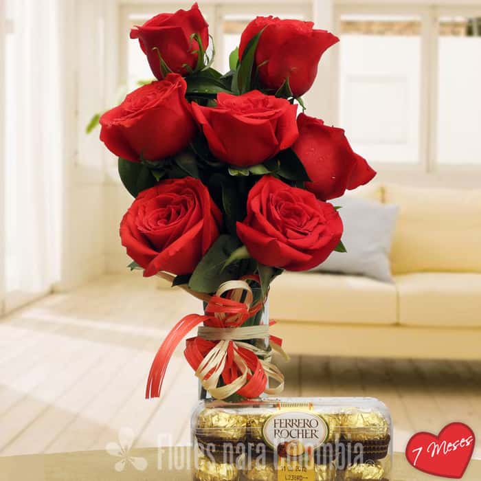 Arreglo Floral una cara rosas rojas x 7