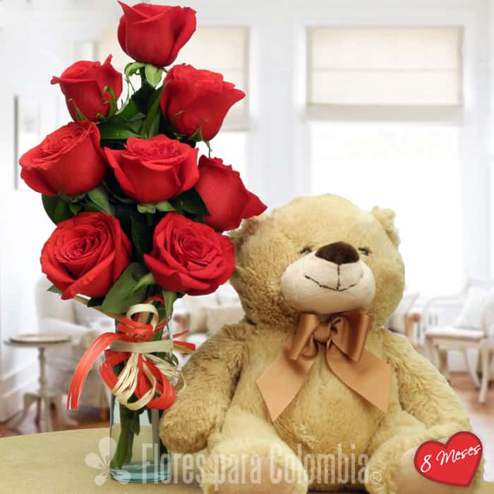 Arreglo Floral una cara rosas rojas x 8