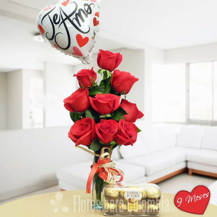 Arreglo Floral una cara rosas rojas x 9
