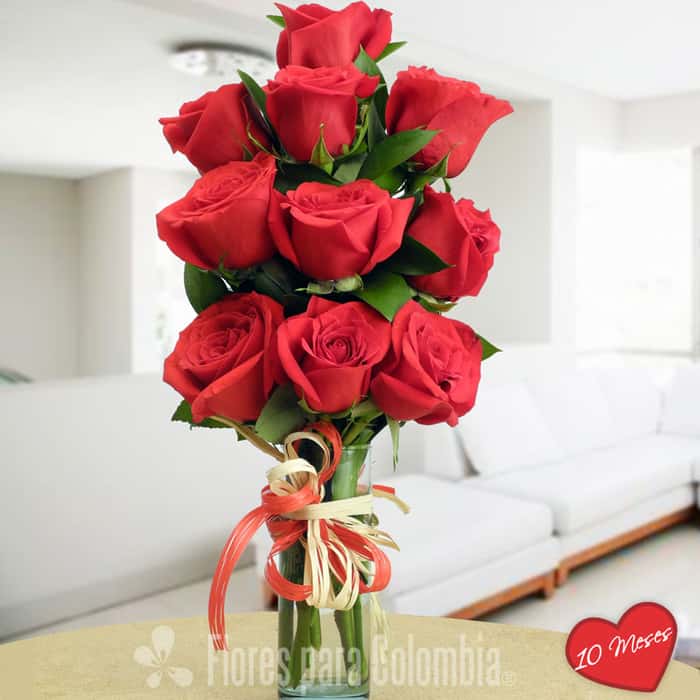 Arreglo Floral una cara rosas rojas x 10