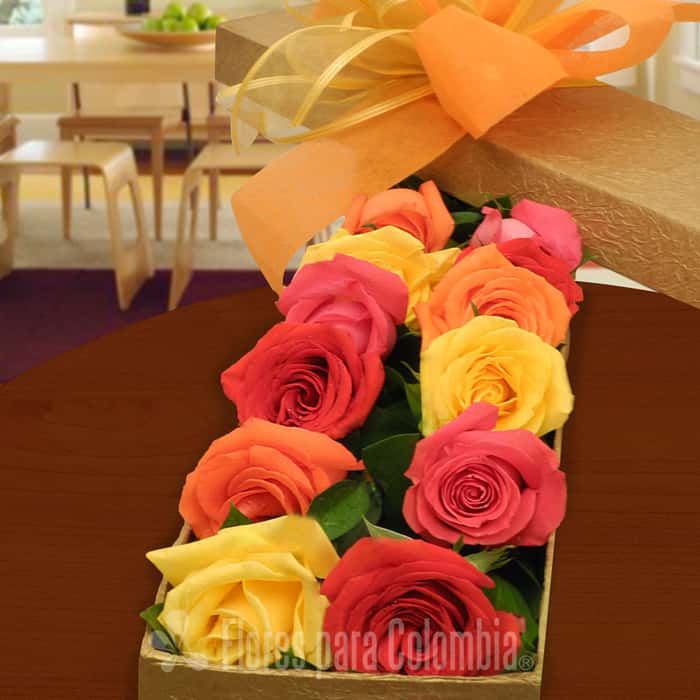 caja rosas varios colores x 18