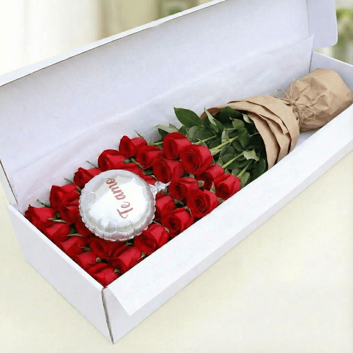 caja rosas rojas x 36 y globo