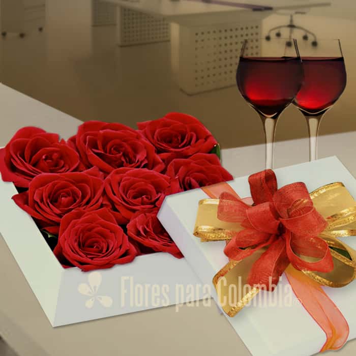 caja rosas rojas x 9