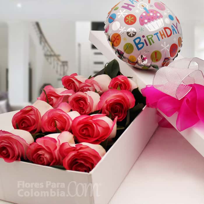 caja rosas rosadas x 18