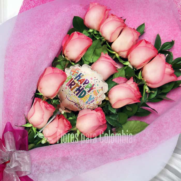 ramillete rosas rosadas x 12