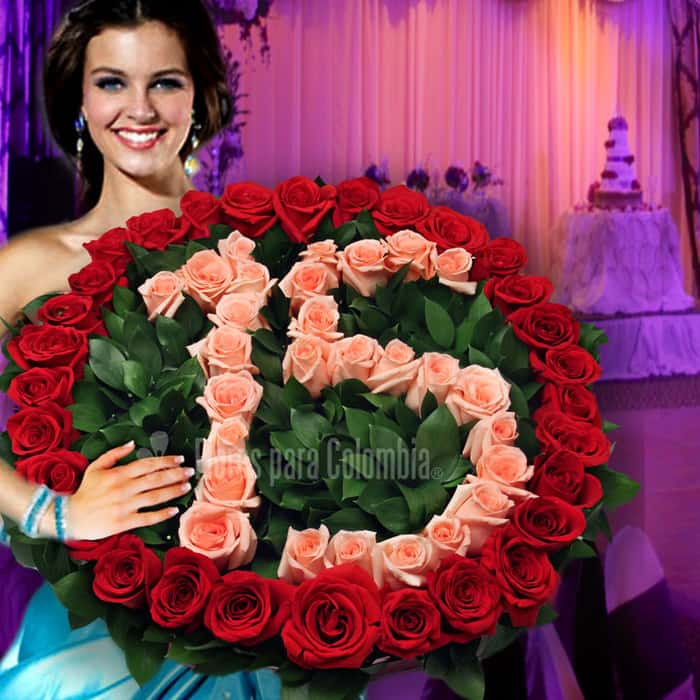 Arreglo Floral una cara rosas varios colores x 58