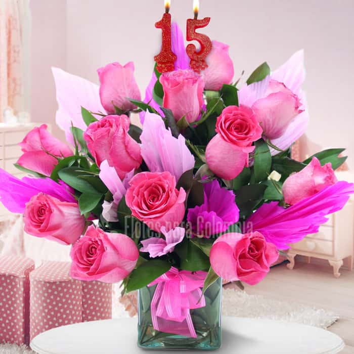 Arreglo Floral una cara rosas rosadas x 12