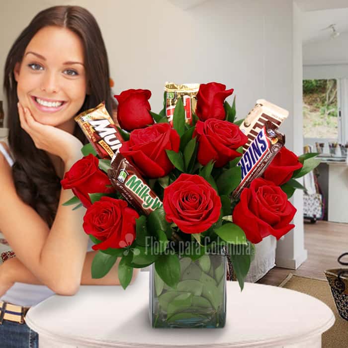 Arreglo Floral una cara rosas rojas x 9