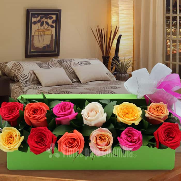 caja rosas varios colores x 12