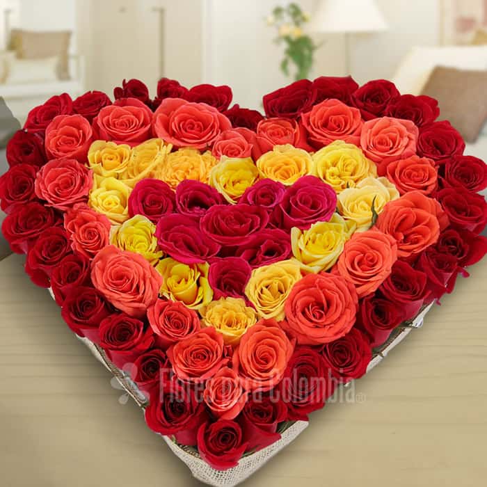 corazón rosas varios colores x 70