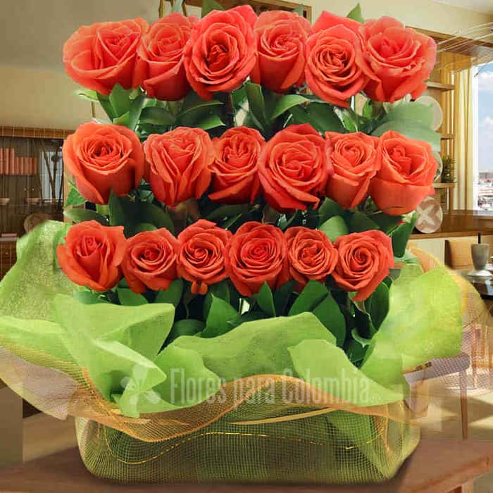 rectangular rosas naranja x 18