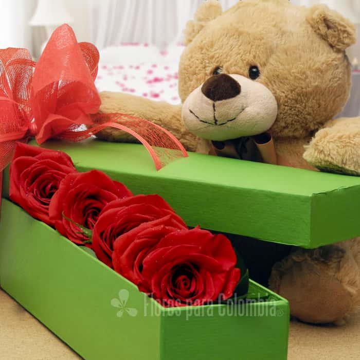 caja rosas rojas x 5