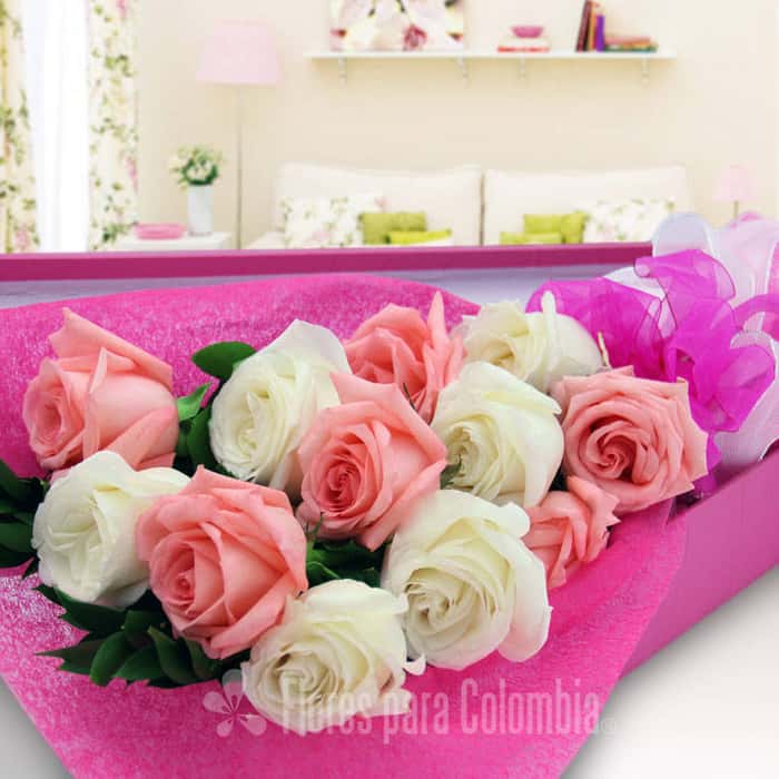 caja rosas varios colores x 12
