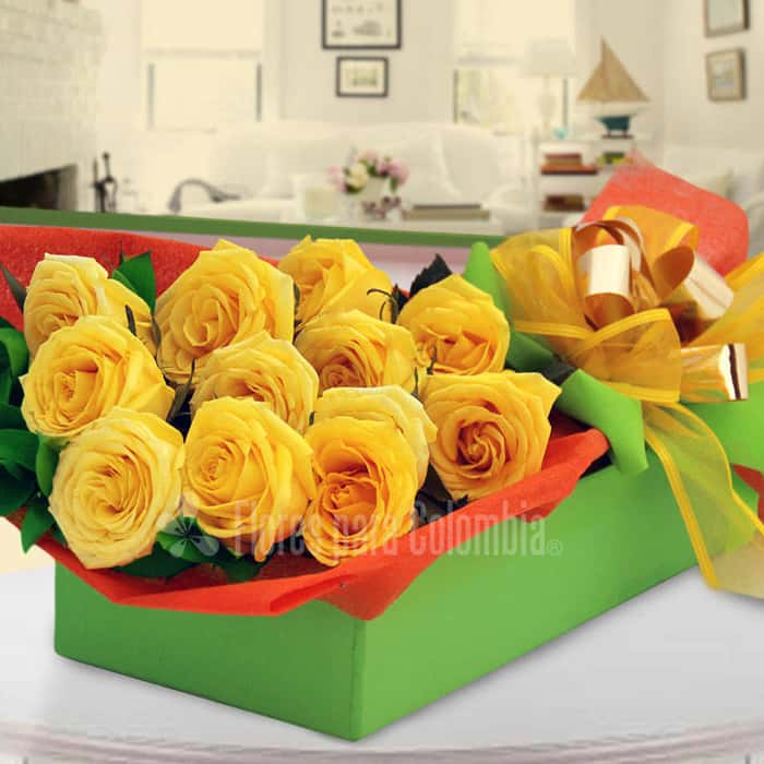caja rosas amarillas x 12