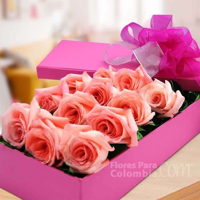 caja rosas rosadas x 12