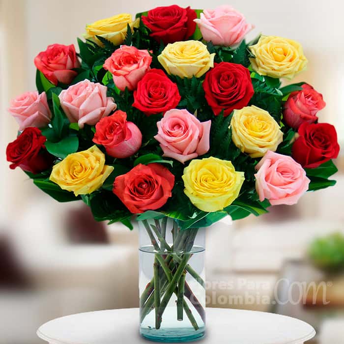 Arreglo Floral una cara rosas varios colores x 24